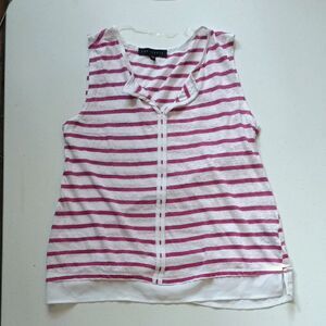 Striped Sleeveless Linen Top - Pink and White